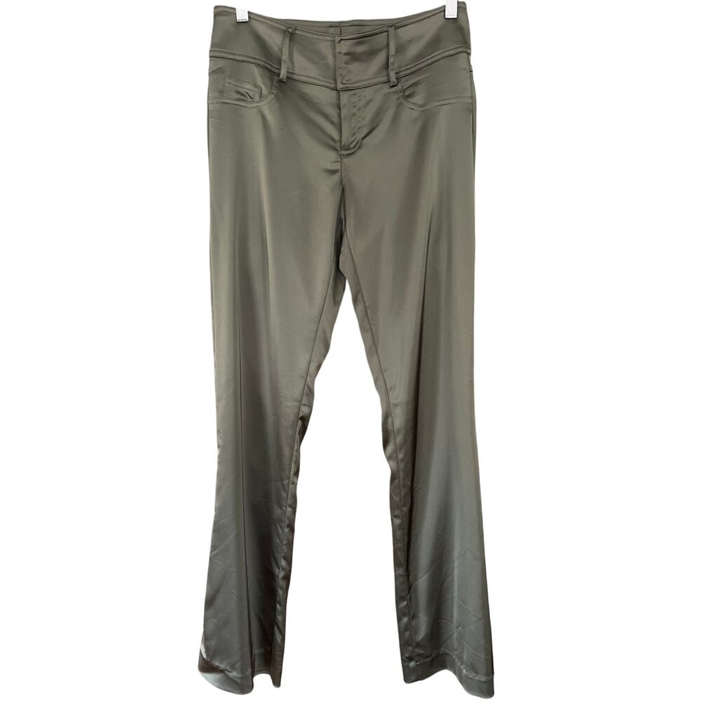 Cache Satin Low Rise Boot Leg Pants Olive Green 6